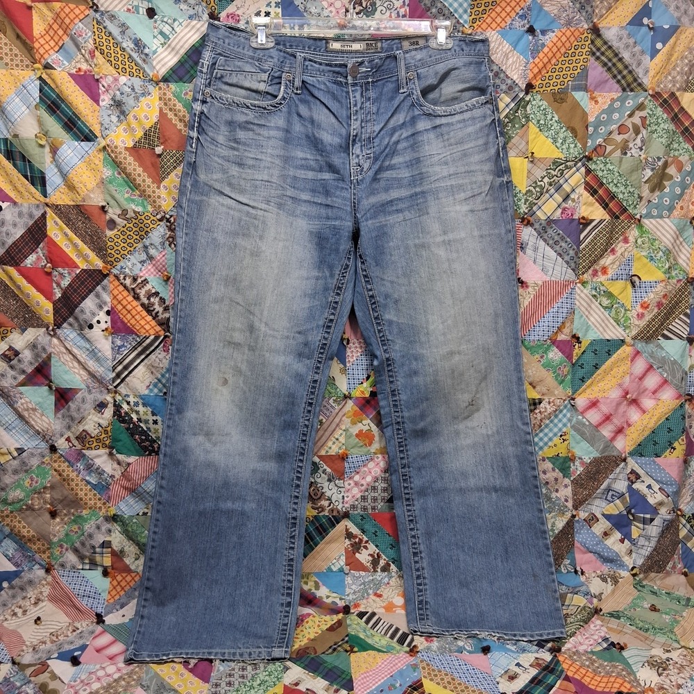 BKE Seth Jeans Mens 38 Regular Relaxed Fit Straight Leg Whiskered Casual Pants